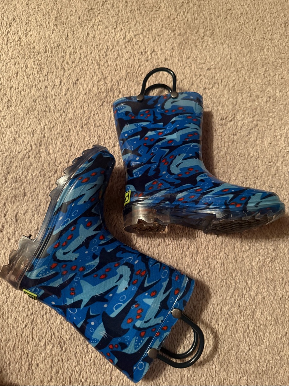 Western Chief Blue Shark Print Kids Rain Boots with Pull Handles